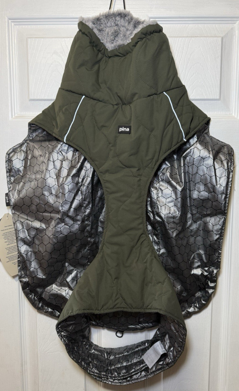 PINA Gourd Print Dog Jacket with Faux Fur Hood, Warm Winter Coat-Green/Size 4XL